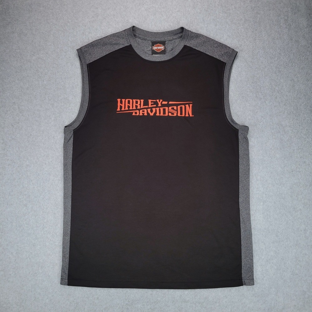 Harley-Davidson Sleeveless Shirt Mens L Black Gray Performance Mesh Logo